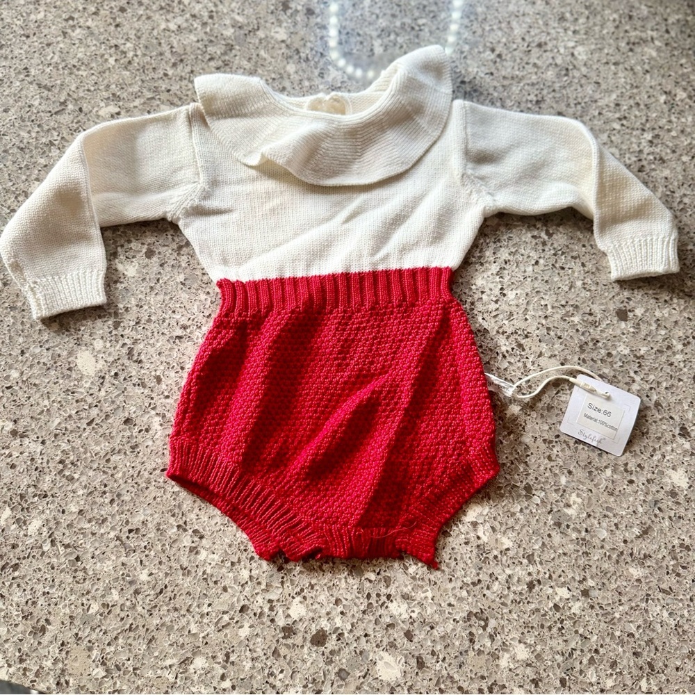 Red and White Knit Baby Romper